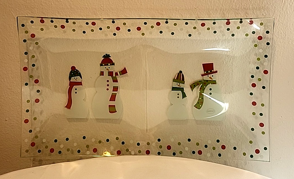 Pampered Chef Snowmen Dots Divided Serving Platter Holiday Winter 3012 NOS